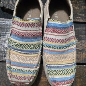 Roper Brown Canvas Slip-On Shoe with Multicolor Stripe Accent